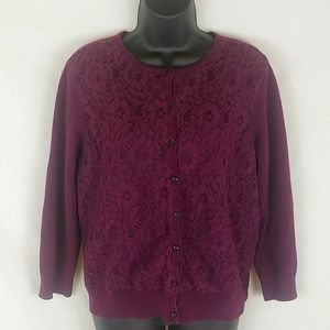 Chaps Floral Lace Cardigan Button up Sweater Women XL